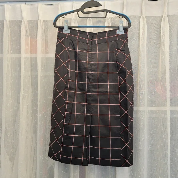 Milly Bias Pencil Skirt Grid Print Black & Pink Size 8 NWT - Picture 4 of 16